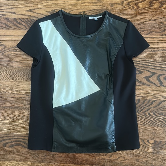 Classiques Entier Nordstrom Black Ponte Knit Top with Leather Panels Size L - Picture 9 of 16